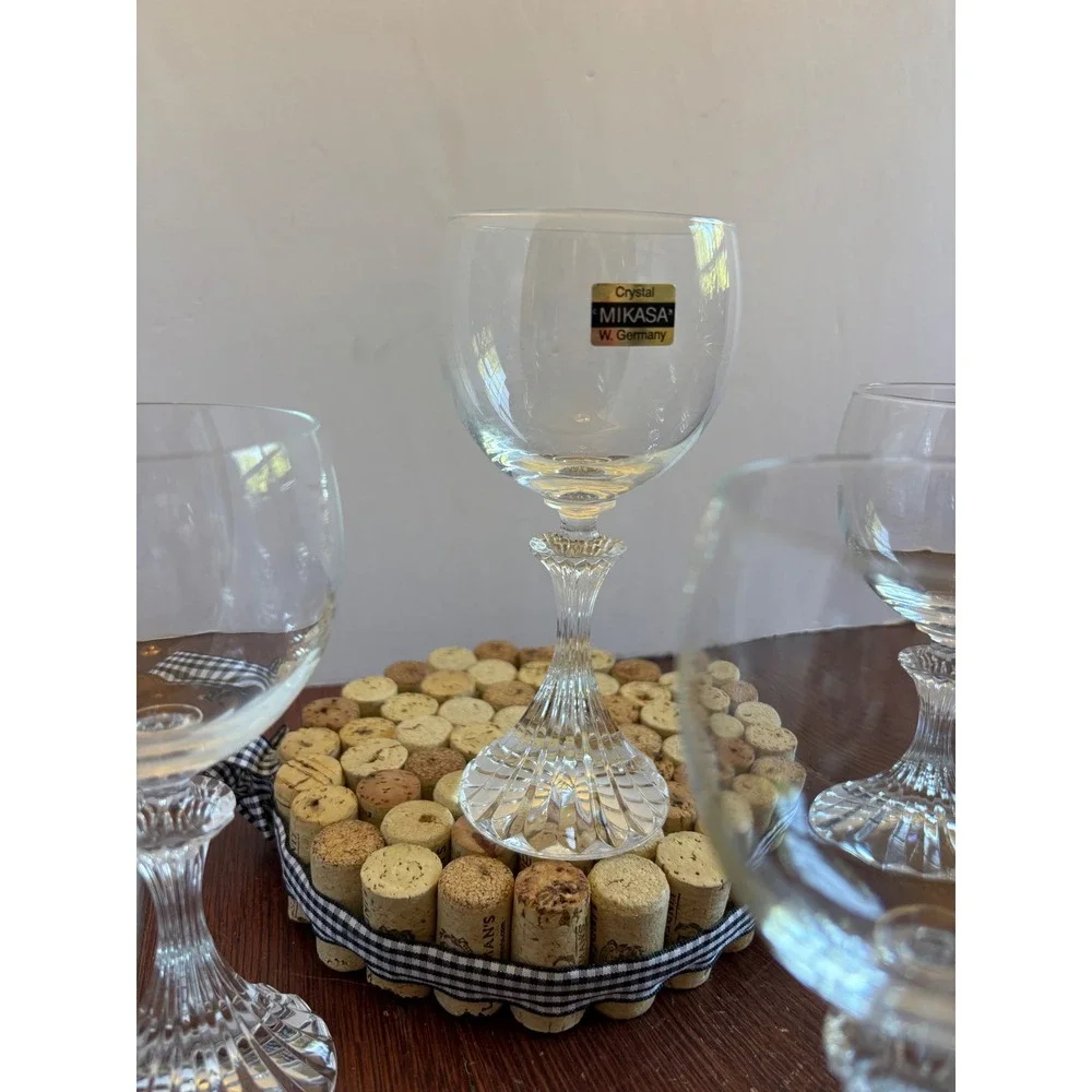 Mikasa The‎ Ritz Crystal Wine Glasses Set of 6 West Germany Ribbed Stem 6.25in